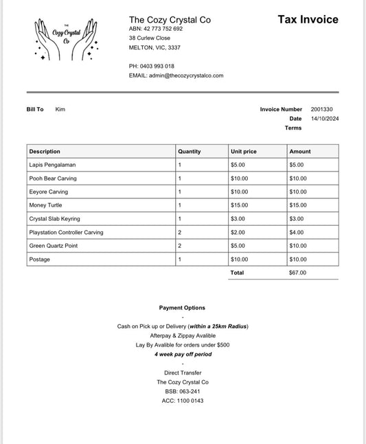 Kim’s Invoice